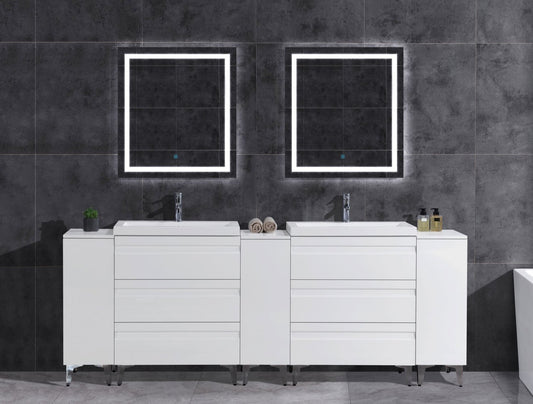 96" W Freestanding White Vanity Set with Two Sinks (LV8-C20B-96W) Style 8
