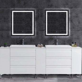 96" Freestanding White Vanity Set with Two Sinks (LV8-C20B-96W) Style 8