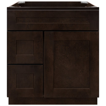 Vanity Sink Base Cabinet with Left Drawers 30 Inch Wide x 21 Inch Deep x 34 1/2 Inch High Espresso Shaker Series