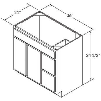 Vanity Sink Base Cabinet with Right Drawers 36 Inch Wide x 21 Inch Deep x 34 1/2 Inch High Espresso Shaker Series